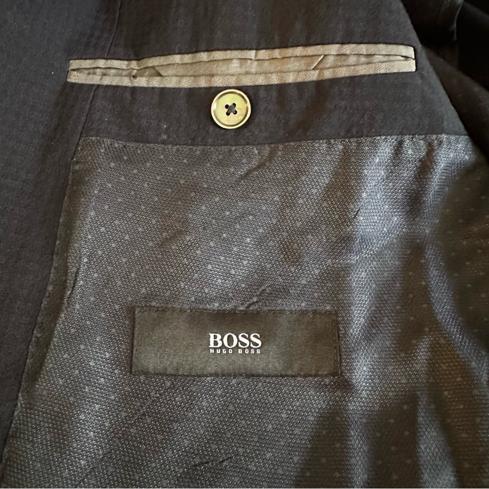 BOSS Hugo Boss Navy Blue 100% Virgin Wool Blazer Jacket 40R EUC Lightweight - Picture 5 of 9